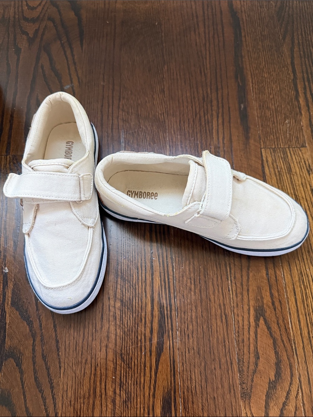 Gymboree Kids Cream Canvas Velcro Sneakers with Navy Trim